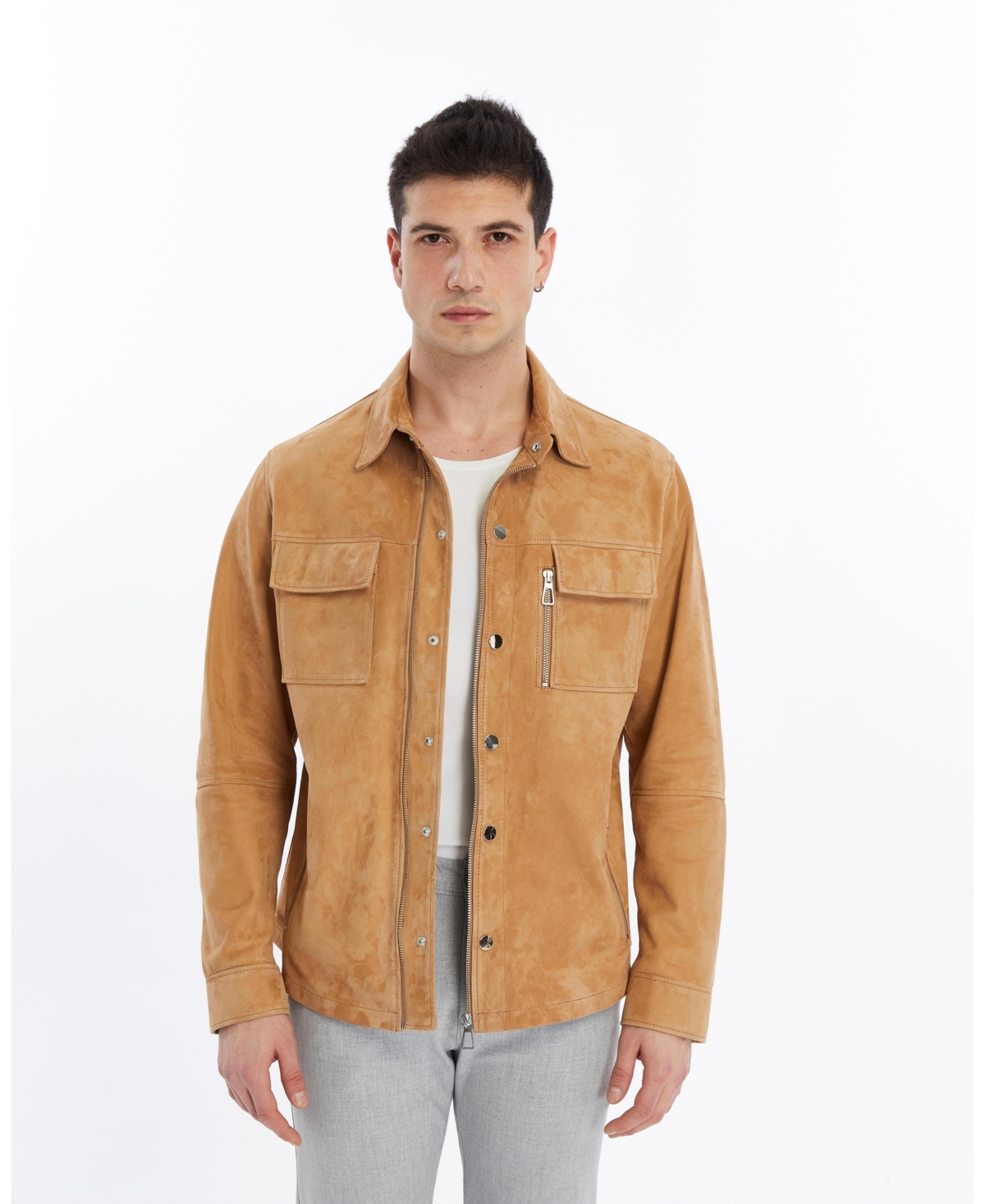 Men's Suede Shirt Jacket, Created for Macy's - Pastel brown