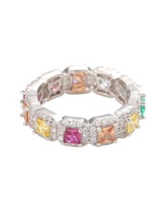 Suzy Levian Sterling Silver Rainbow Cubic Zirconia Princess Cut Eternity Band