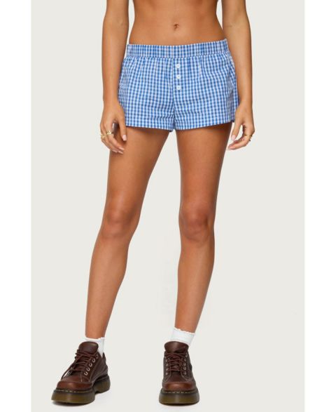 Женские трусы Edikted Maryanne Gingham Boxer Shorts, цвет: Синий
