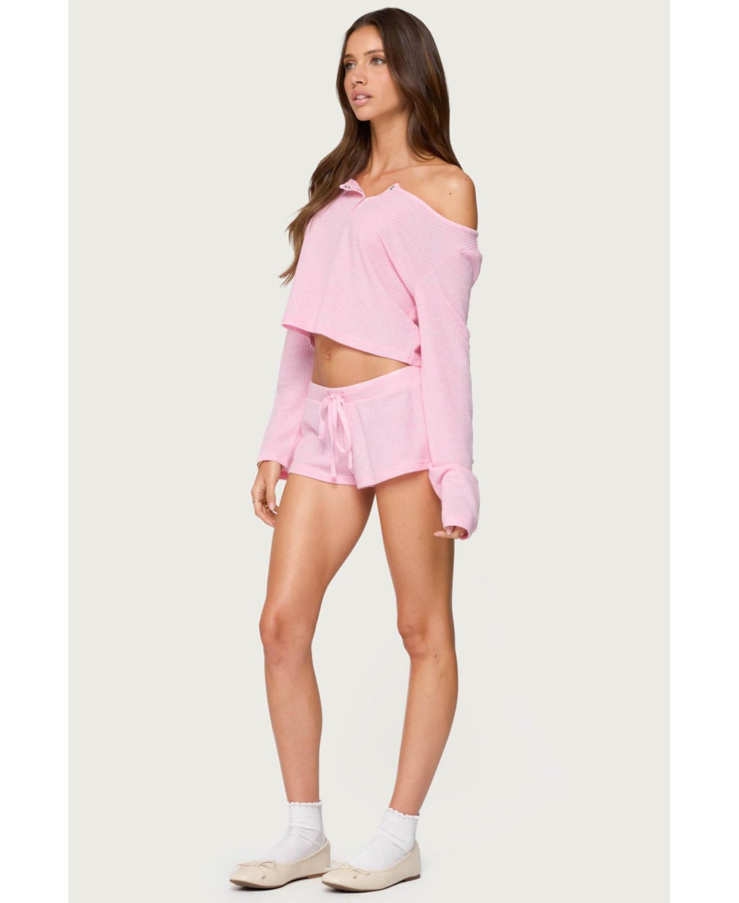 Женский топ Edikted Teddy Cropped Waffle, цвет: Светлый розовый — фото 3