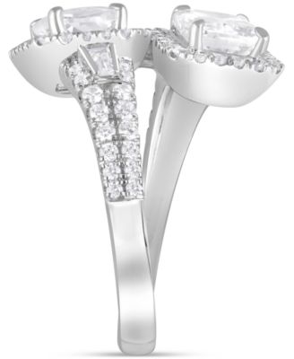 Lab Grown Diamond Emerald-Cut & Round Bypass Halo Ring (3-3/4 ct. t.w.) in 14k White Gold