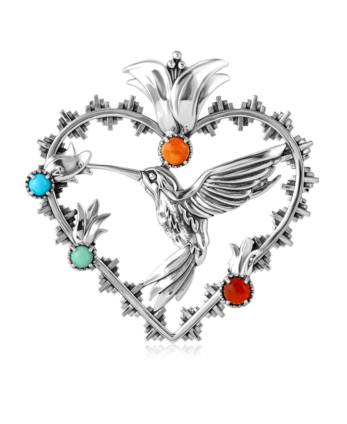 Sterling Silver Multi-Gemstone Fritz Casuse Heart Hummingbird Pendant Enhancer