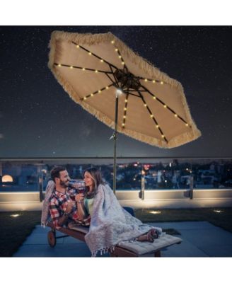 9 Feet Solar Powered Thatched Tiki Patio Umbrella with Led Lights.