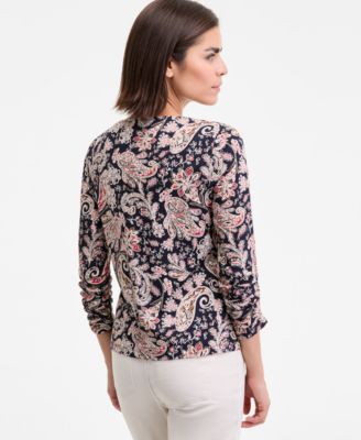 Women's Boat-Neck Paisley-Print Top