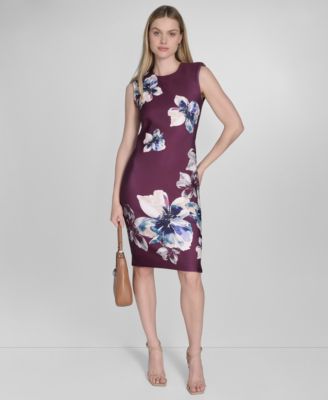 Calvin Klein - Women's Scuba Floral-Print Sheath Dress