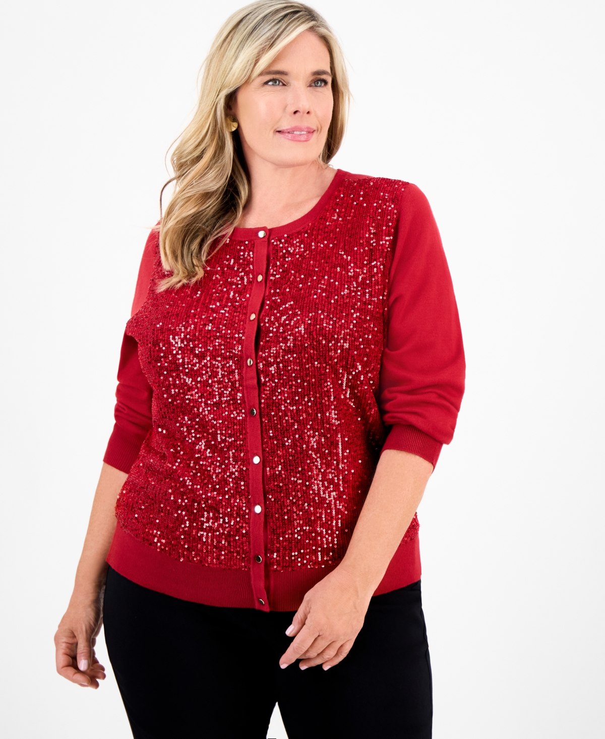 Jm Collection Plus Size Sequin Embellished Button-Front Cardigan, Macy's Exclusive