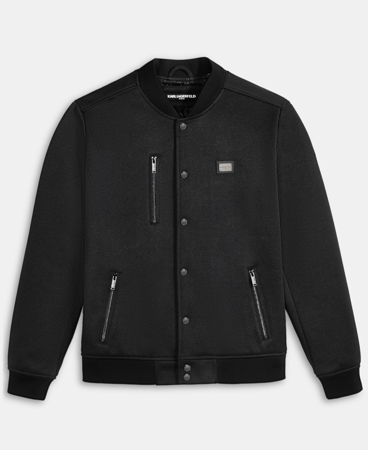 Karl Lagerfeld Men's Textured Varsity Zip Bomber Jacket In Black