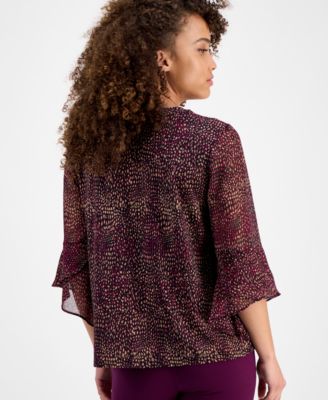 Petite Printed 3/4-Sleeve Blouse