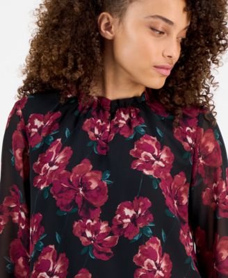Petite Floral-Print Tiered Blouse