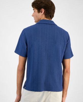 Men's Textured Chevron Knit Short Sleeve Button-Front Camp Shirt, Created for Macy's