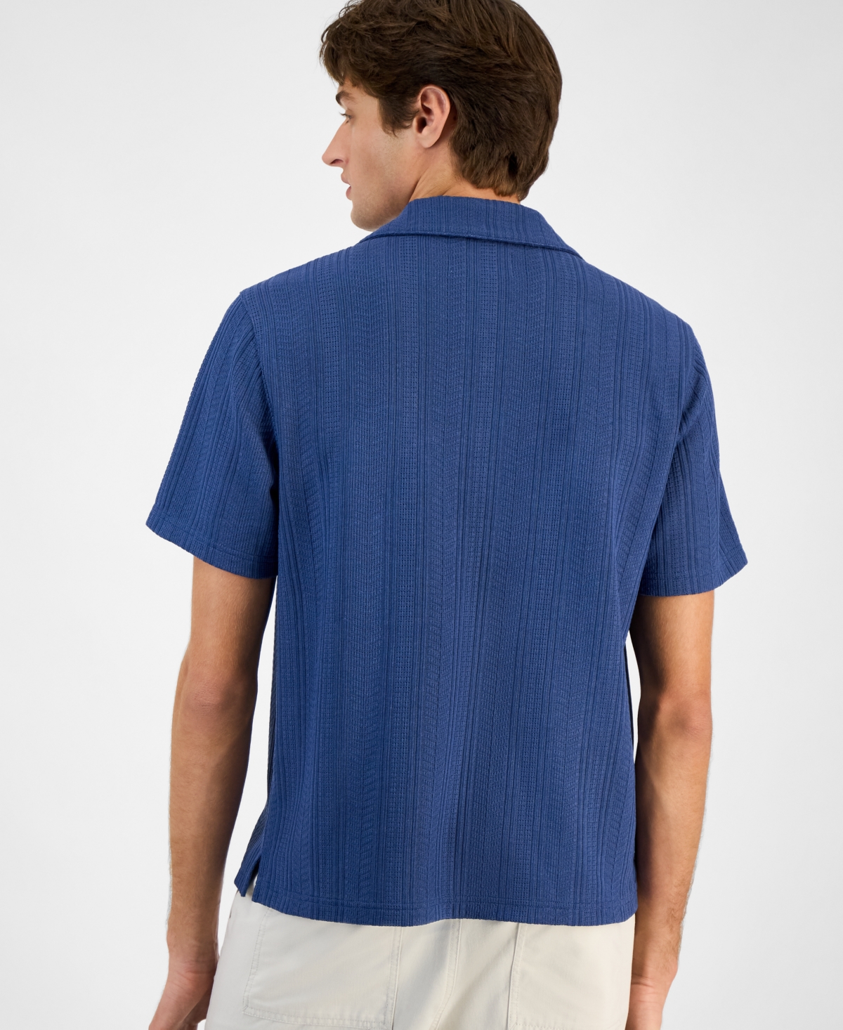 Sun + Stone Men's Textured Chevron Knit Short Sleeve Button-Front Camp Shirt, Created for Macy's