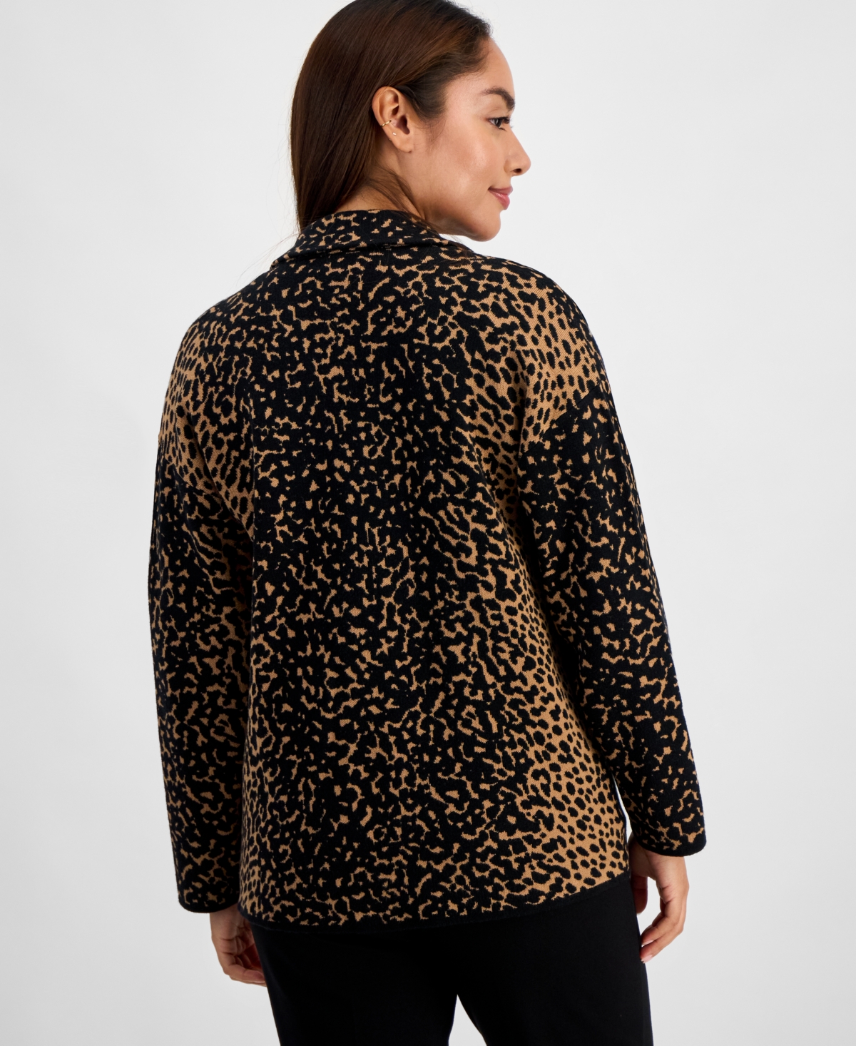 Ak Anne Klein Petite Animal-Print Notched Collar Blazer