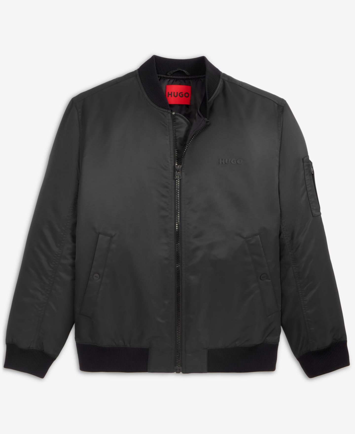 Мужская куртка Hugo Boss Slim-Fit Satin Bomber, цвет: Чёрный — фото 3