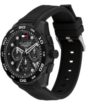 Men's Chronograph Black Silicone Strap Watch, 44mm
