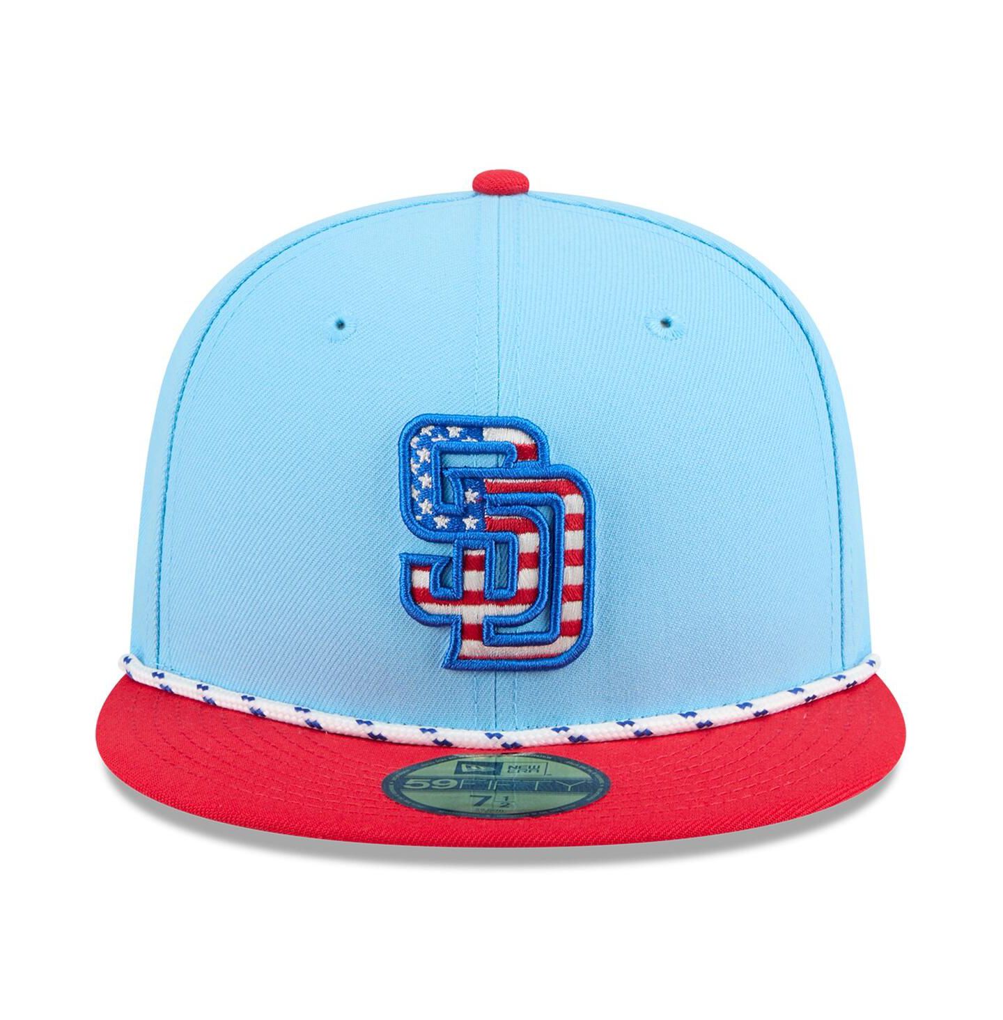 Мужская кепка New Era Light Blue/Red San Diego Padres 2025 Fourth of July 59FIFTY Fitted Hat — фото 4