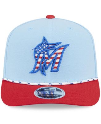 New Era Men's Light Blue/Red Miami Marlins 2025 Fourth of July 9SEVENTY Adjustable Hat