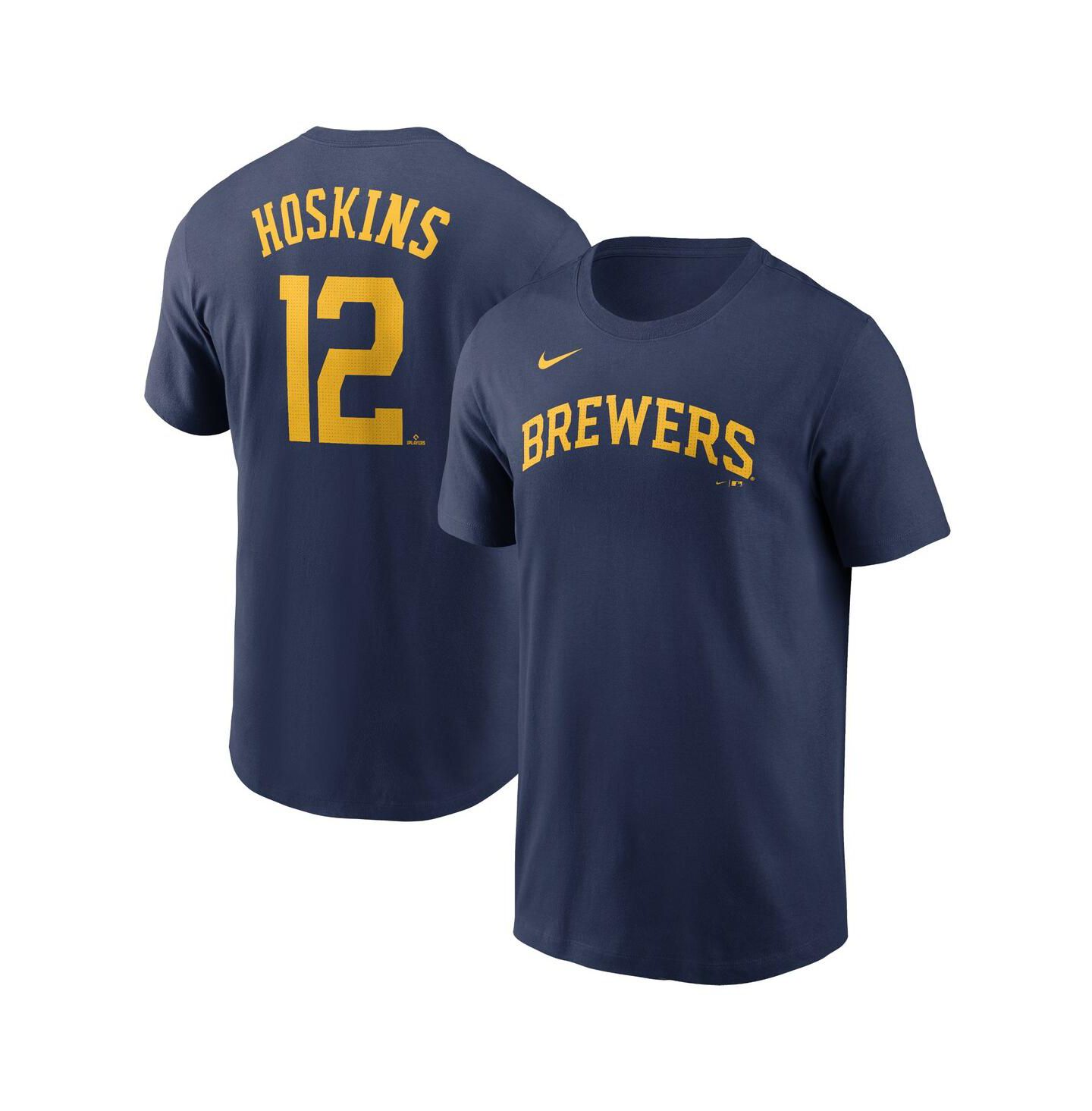 Мужская футболка Nike Rhys Hoskins Navy Milwaukee Brewers Fuse Name & Number — фото 1