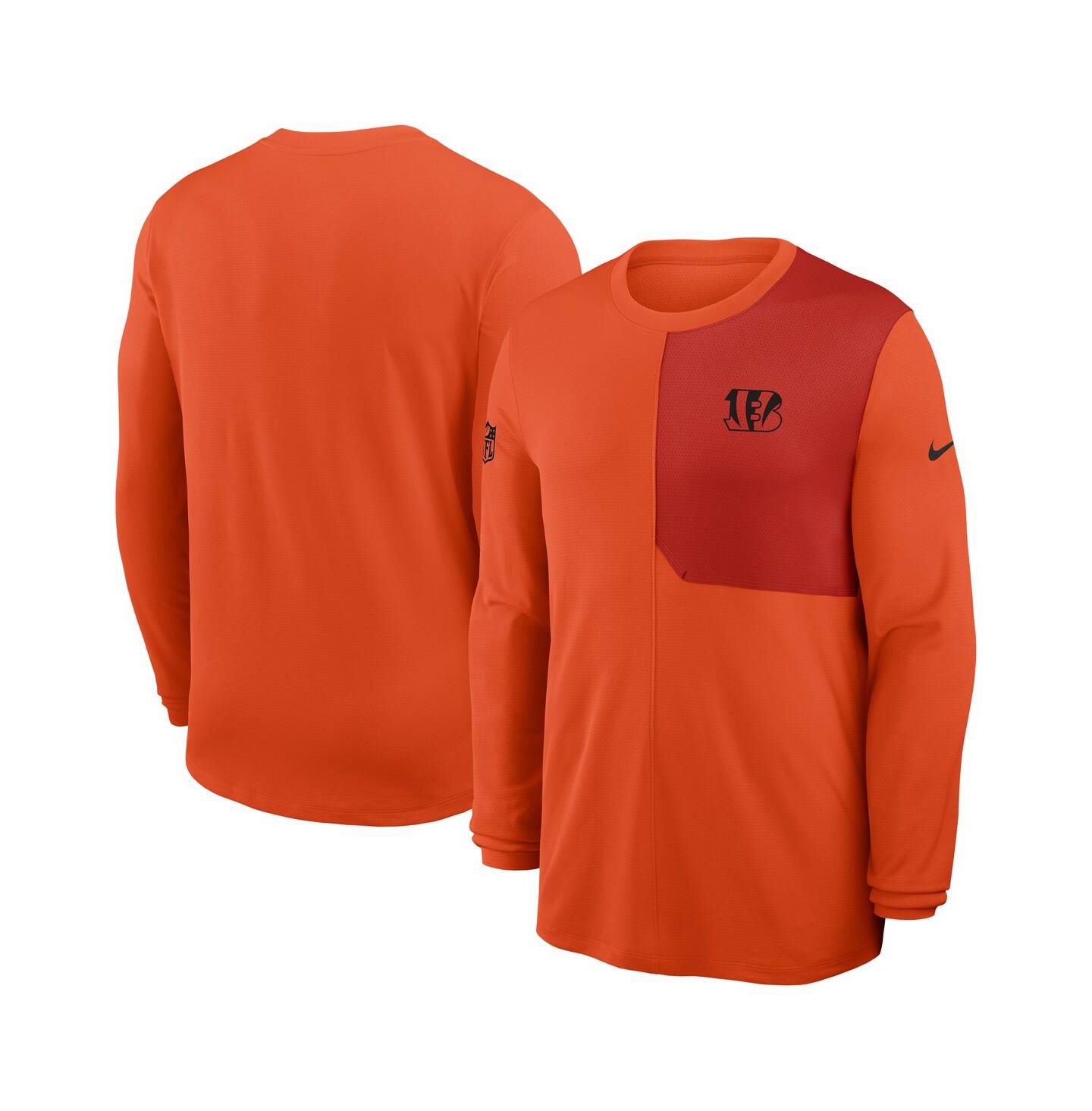 Мужская футболка Nike Orange Cincinnati Bengals Sideline Coach UV Performance Long Sleeve — фото 1