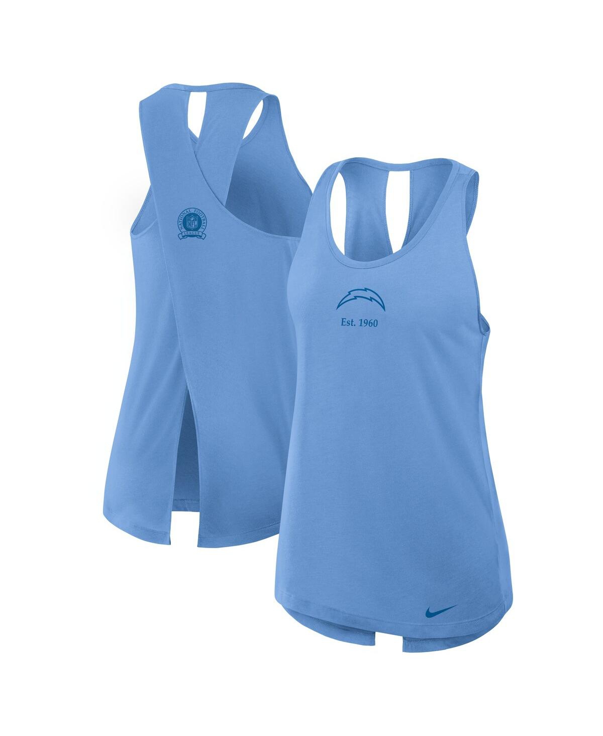 Women's Powder Blue Los Angeles Chargers Glory Crisscross Performance Tank Top - Powder Blue