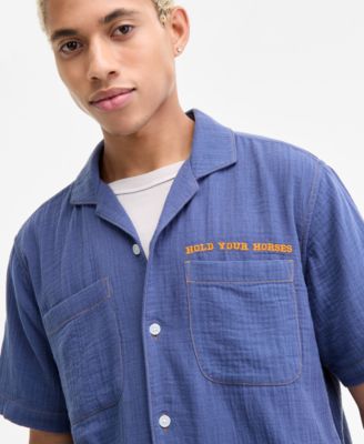 Men's Joss Short Sleeve Embroidered Button-Front Camp Shirt, Macy's Exclusive