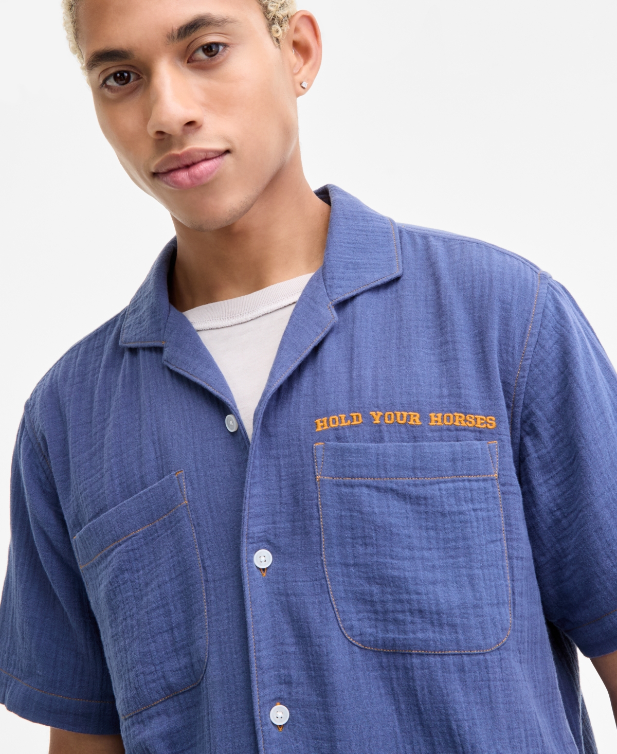 Sun + Stone Men's Joss Short Sleeve Embroidered Button-Front Camp Shirt, Macy's Exclusive