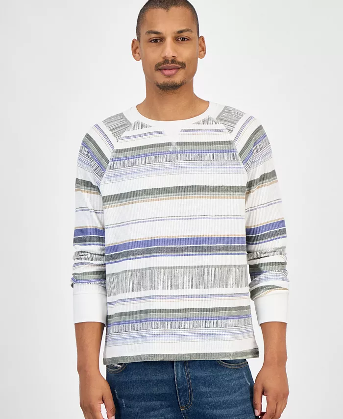Men's Striped Waffle-Knit Thermal Shirt