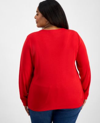 Plus Size Scandi Tree Graphic Long-Sleeve T-Shirt, Macy's Exclusive
