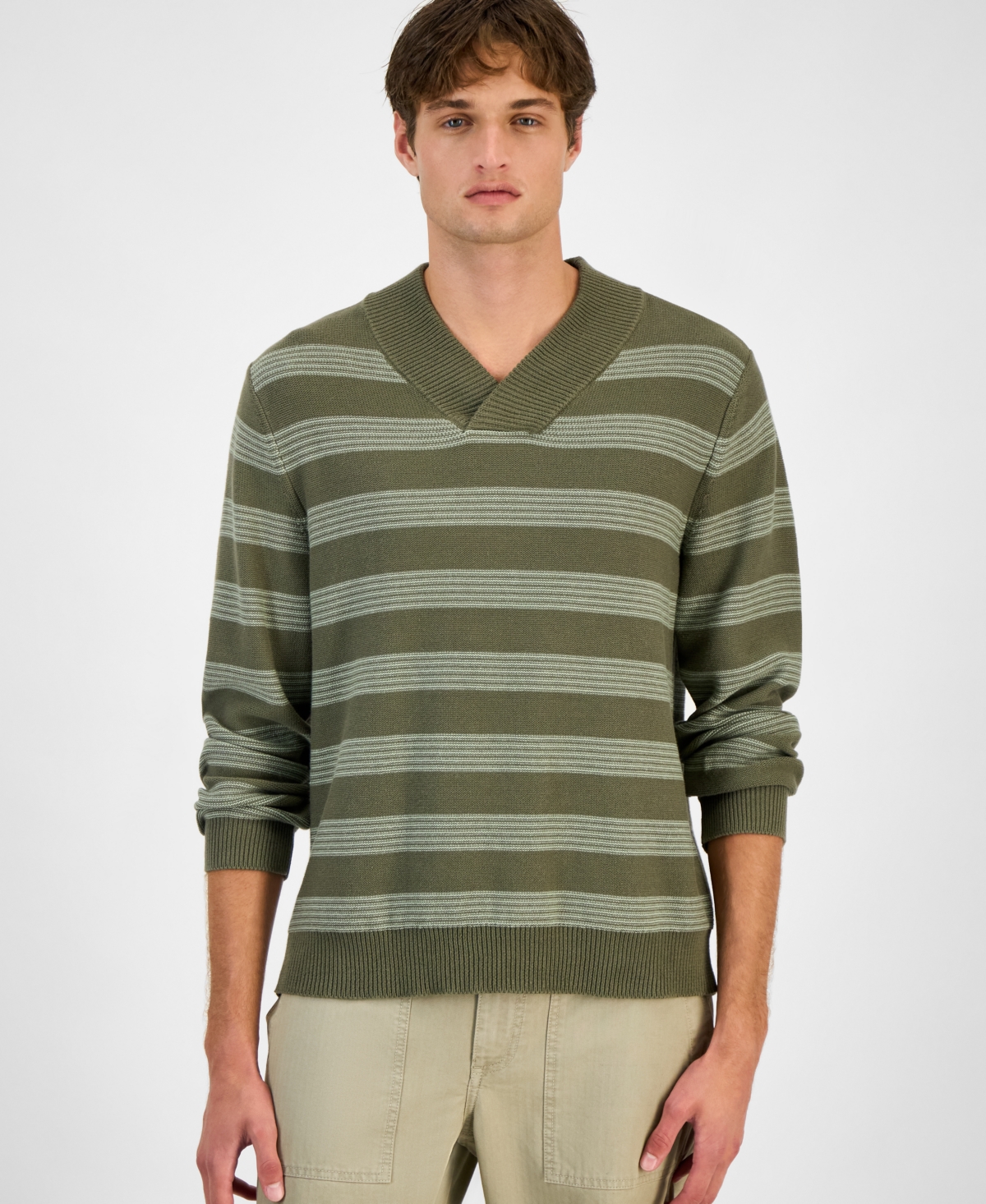 Sun + Stone Men's Striped Shawl-Collar Sweater, Macy's Exclusive - Simple Sage