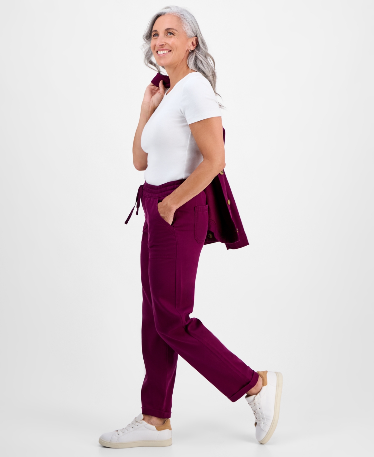 Style & Co Petite Drawstring-Waist Tapered Utility Pants, Macy's Exclusive