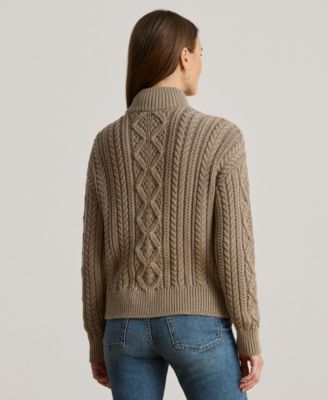 Women's Aran-Knit Cotton Quarter-Zip Pullover