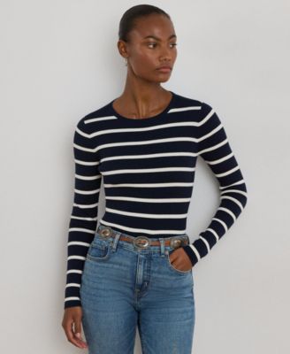 Lauren Ralph Lauren - Women's Striped Rib-Knit Crewneck Sweater
