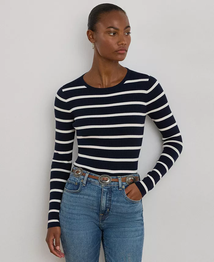Women's Striped Rib-Knit Crewneck Sweater
