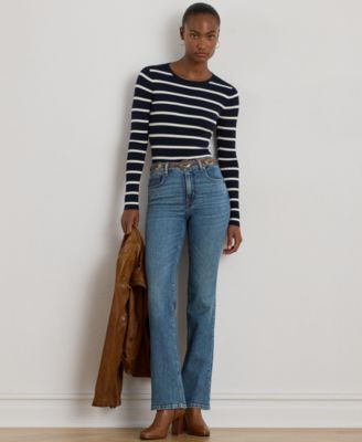 Women's Striped Rib-Knit Crewneck Sweater