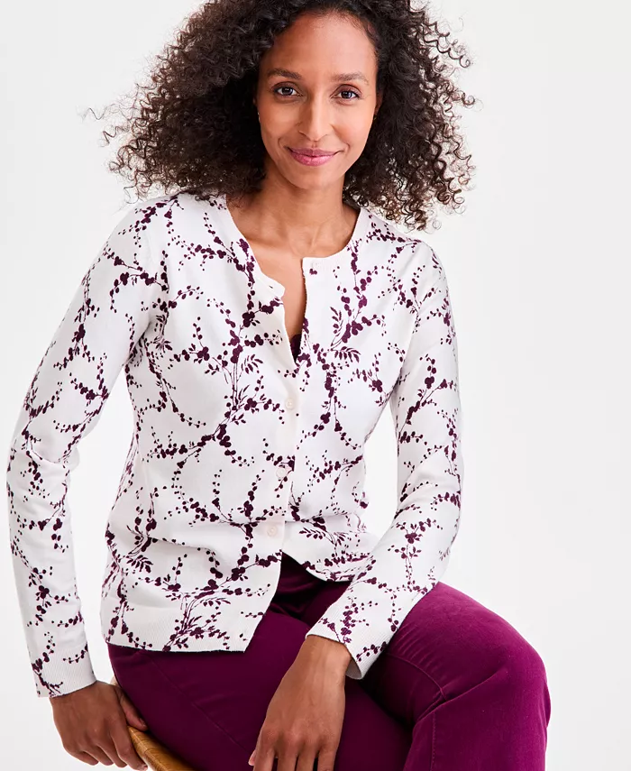 Women's Printed Crewneck Button-Front Cardigan - thumbnail 4