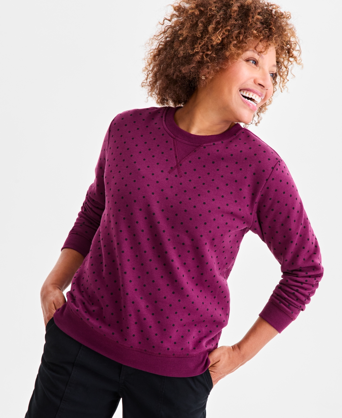 Style & Co Women's Printed Crewneck Sweatshirt, Macy's Exclusive In Burgundy