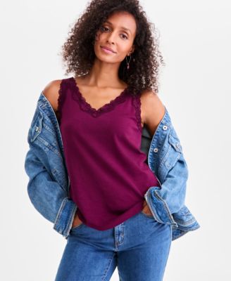 Women's Lace-Trim Cotton Tank Top, Exclusively at Macy's