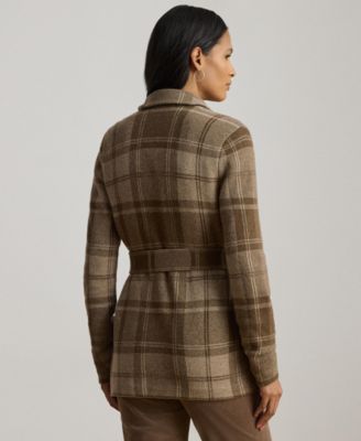 Women's Plaid Belted Double-Knit Blazer