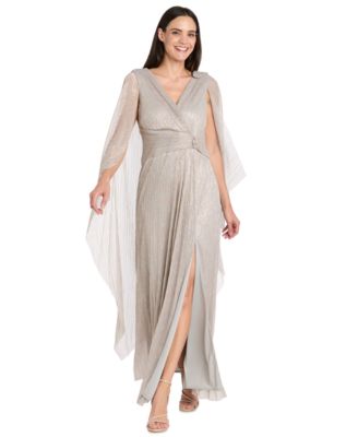 Women's Rhinestone-Brooch Metallic Gown