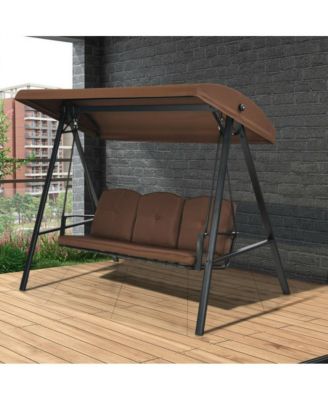 Outdoor 3-Seat Porch Swing with Adjust Canopy and Cushions