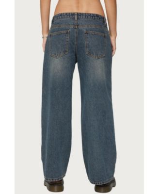Womens Contrast Panel Low Rise Jeans