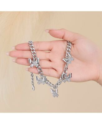 Silver-Tone Butterfly Charm Curb Chain Necklace