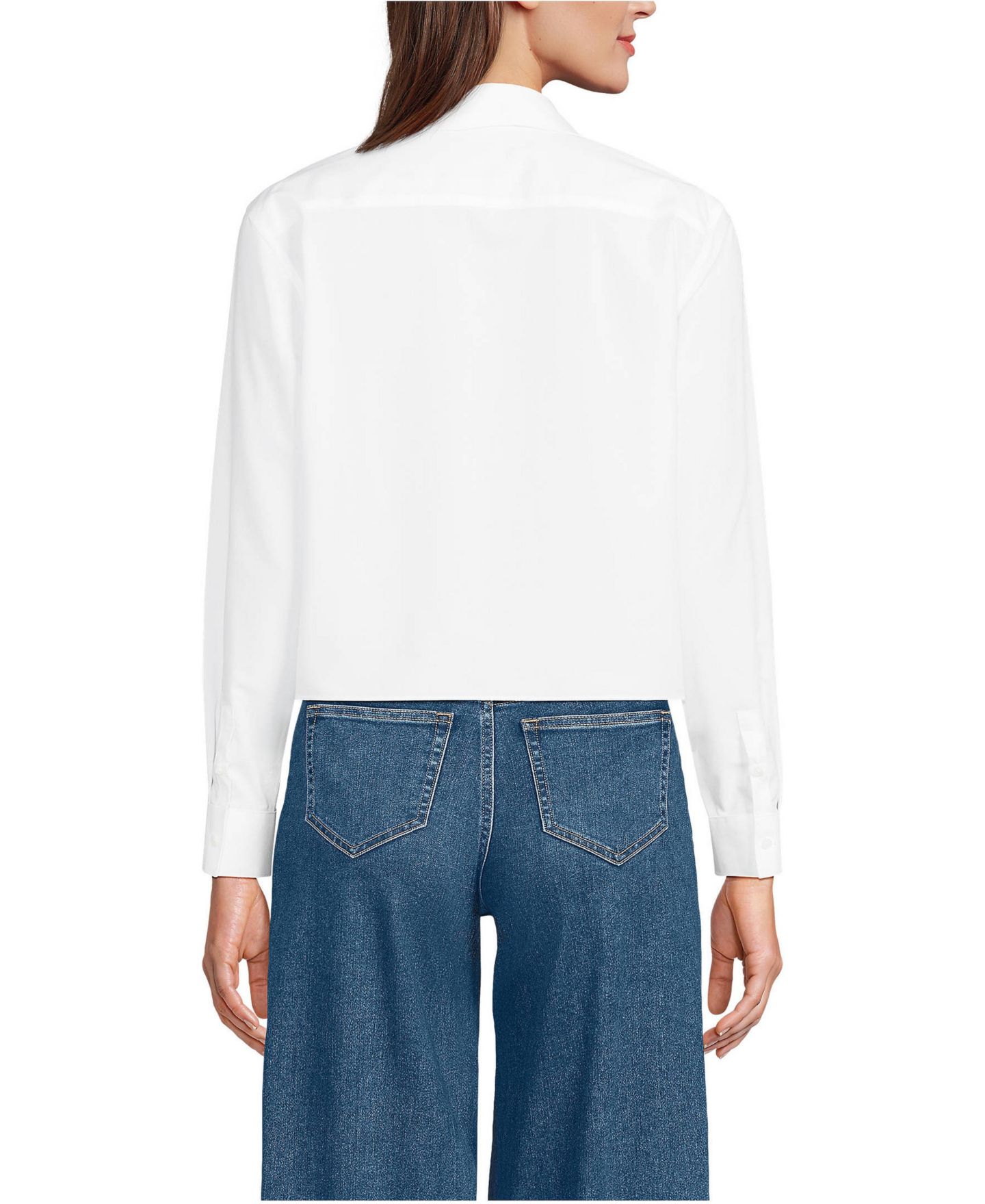 Женская рубашка Lands' End No Iron Boxy Cropped, цвет: Белый — фото 3