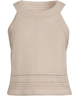 Women's Gassed Cotton Pointelle Halter Top Sweater Set Top