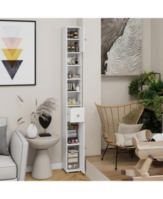 Tall Slim 71" Freestanding Bathroom Cabinet with Drawer, 2 Doors & Adjustable Shelves in White