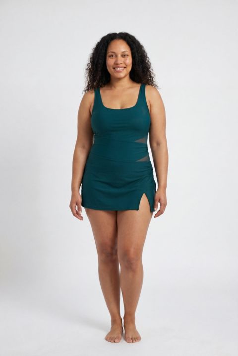 Купальник, с вырезами, с юбкой, сетка — Swimsuits for All, цвет: Mediterranean