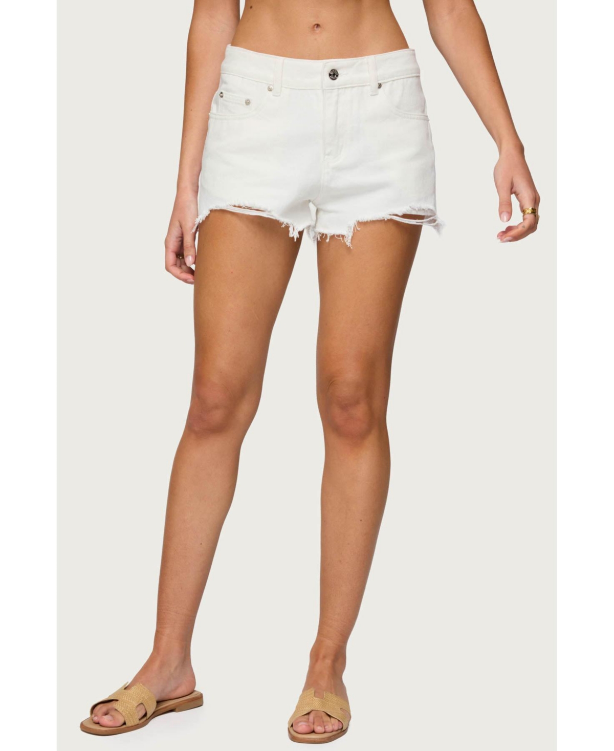 Women's Fern Mid Rise Denim Shorts - White