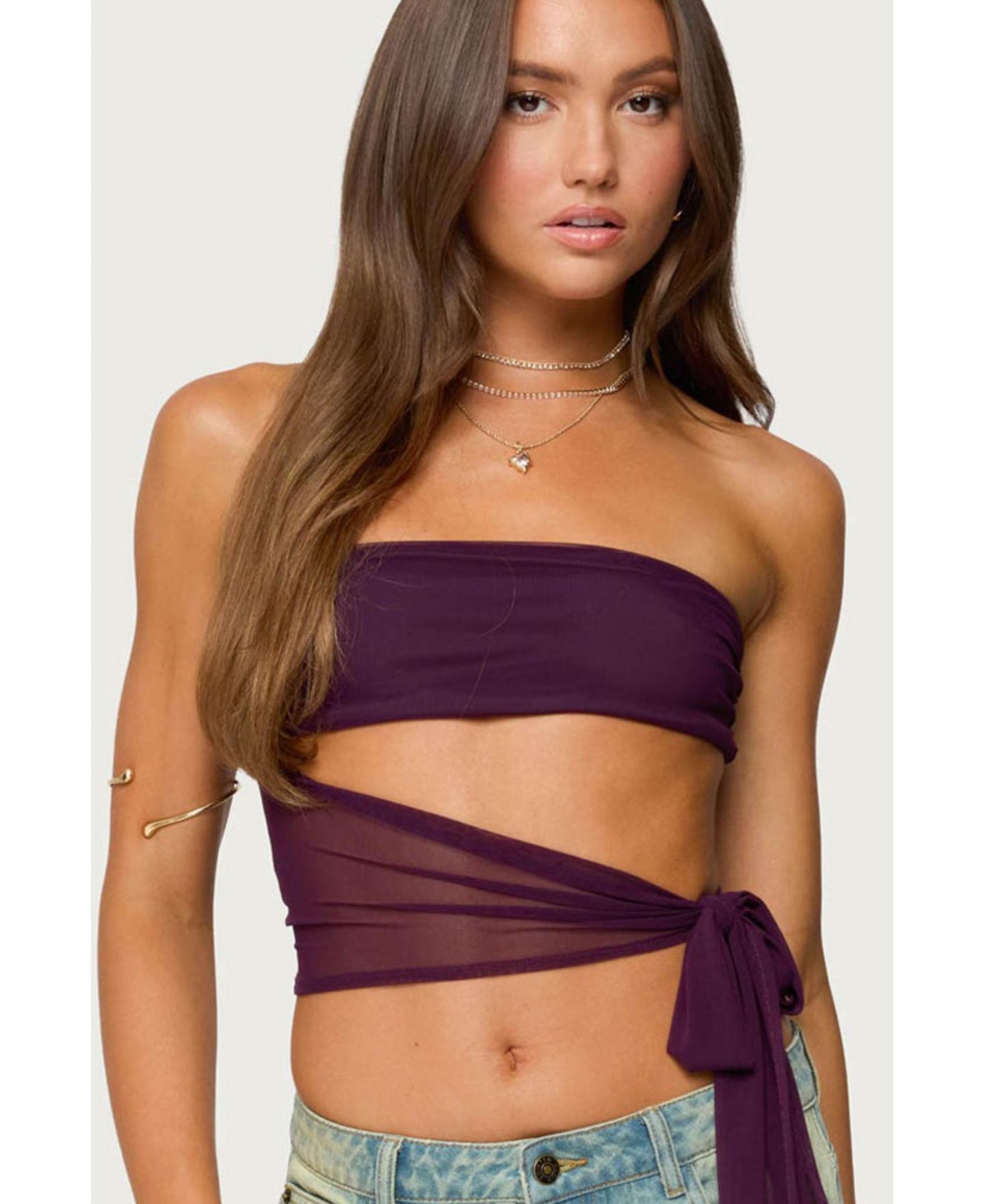 Женский топ Edikted Amaro Strapless Side Tie Cut Out, цвет: Фиолетовый — фото 1
