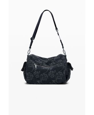Women's Medium denim multi-pocket embroidered bag
