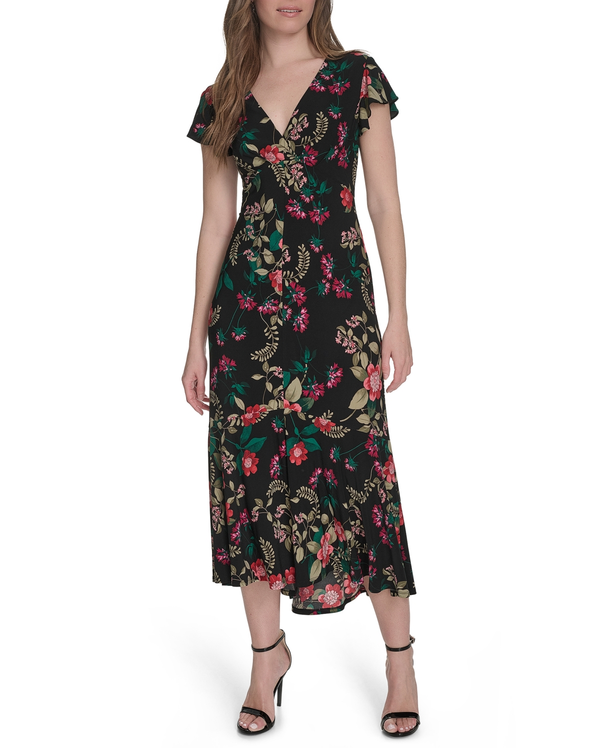 Tommy Hilfiger Women's Jersey Printed Flutter-sleeve Midi Dress