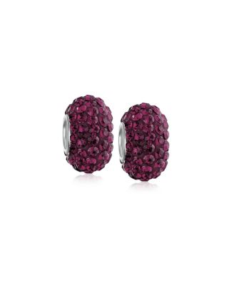 .925 Sterling Silver Solid Light Blue Crystal Spacer Charm Bead Core for Bracelet (Set of 2)